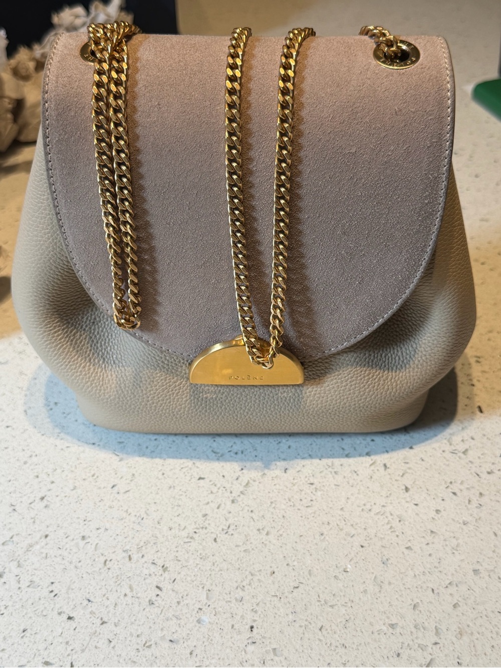 Polene numero Beige Suede & Leather Mini Shoulder Bag
